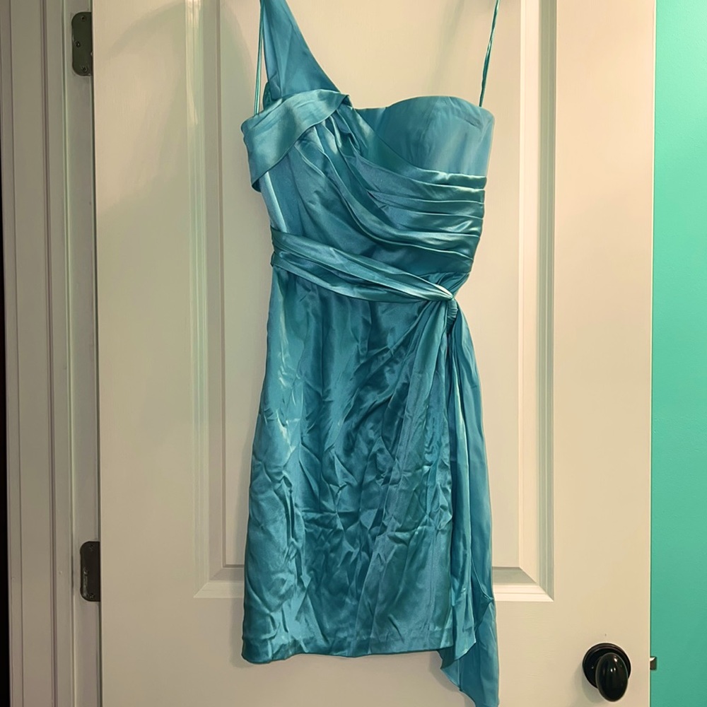 Y2K Vintage 100% Silk Marc Bouwer Glam It! Blue Cocktail Dress 4 EUC